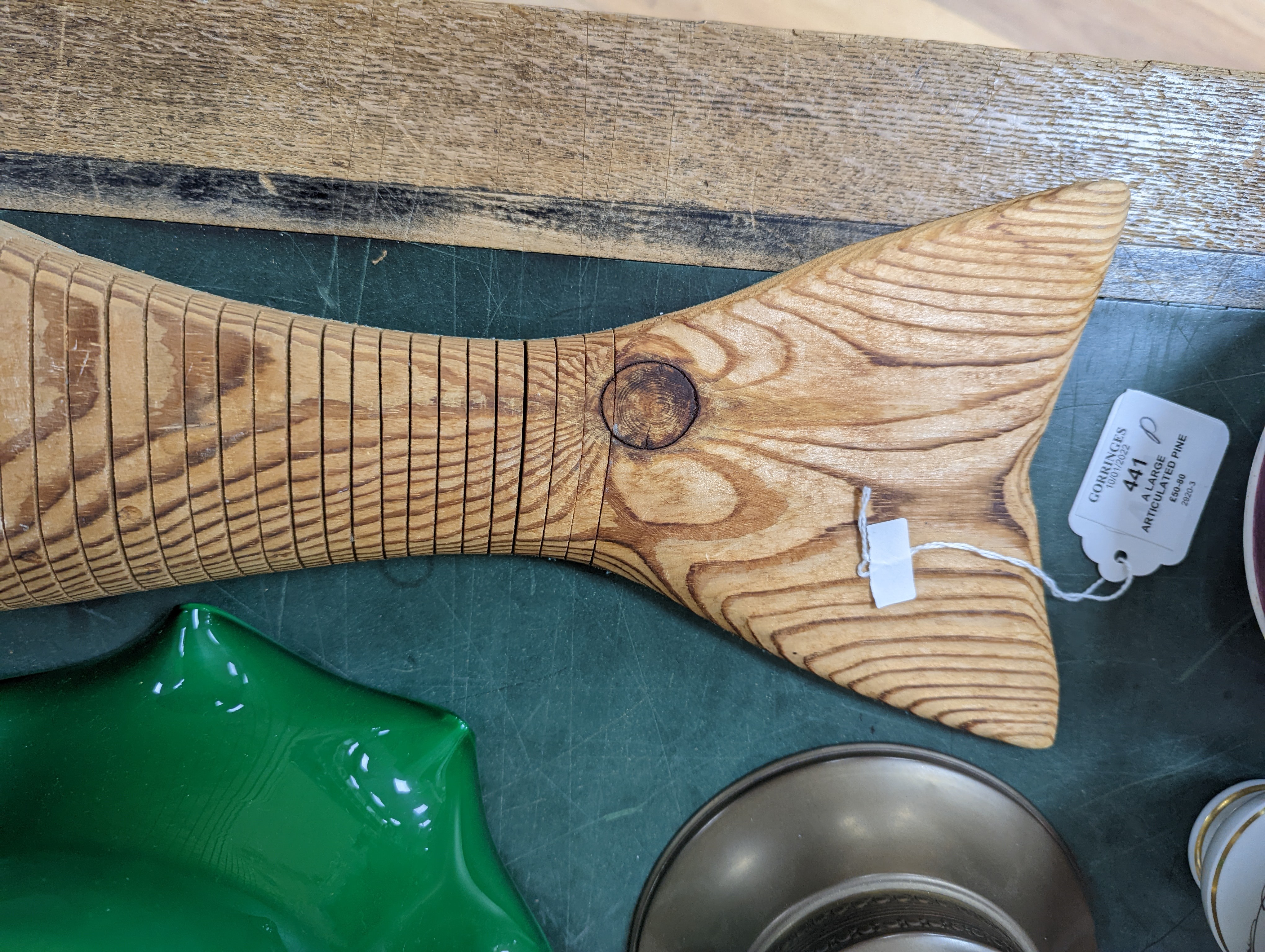 A large articulated pine model of a pike, 98cm